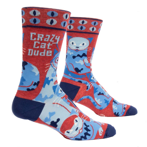 Men's Crew Socks - Crazy Cat Dude Men's Crew Socks - Crazy Cat Dude