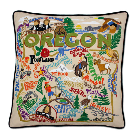 State of Oregon Hand-Embroidered Pillow State of Oregon Hand-Embroidered Pillow
