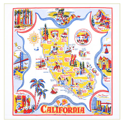 Sunny California Retro Map Kitchen Towel Sunny California Retro Map Kitchen Towel