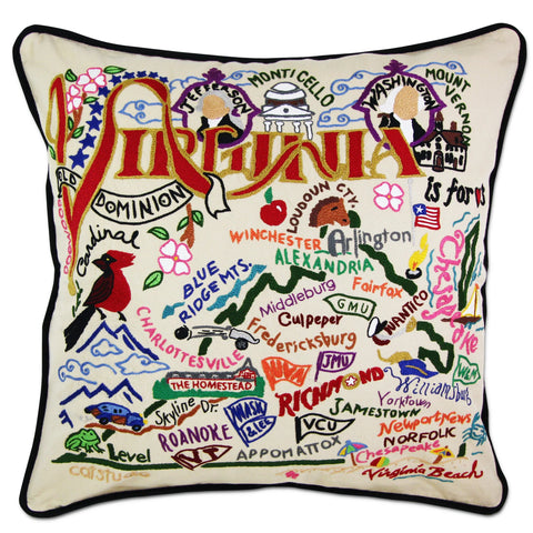 State of Virginia Hand-Embroidered Pillow State of Virginia Hand-Embroidered Pillow