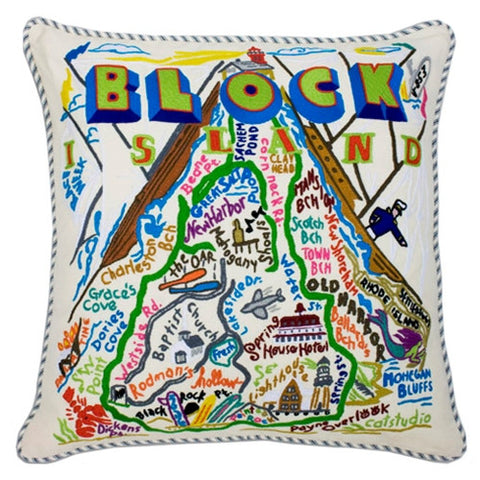 Block Island Hand-Embroidered Pillow