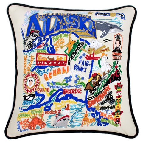 State of Alaska Hand-Embroidered Pillow State of Alaska Hand-Embroidered Pillow