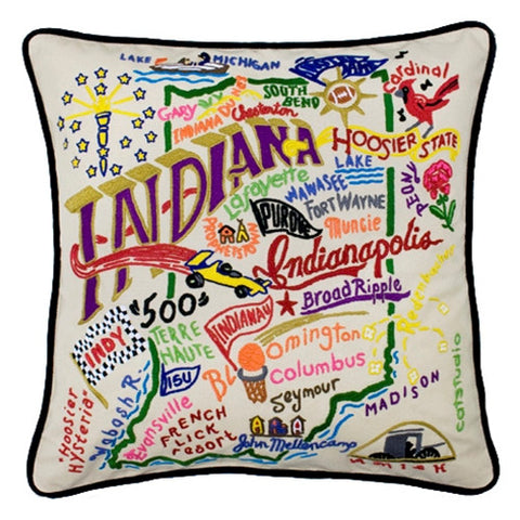 State of Indiana Hand-Embroidered Pillow State of Indiana Hand-Embroidered Pillow