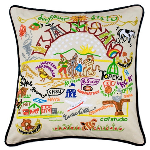 State of Kansas Hand-Embroidered Pillow State of Kansas Hand-Embroidered Pillow