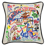 State of Maryland Hand-Embroidered Pillow