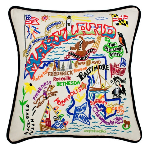 State of Maryland Hand-Embroidered Pillow State of Maryland Hand-Embroidered Pillow