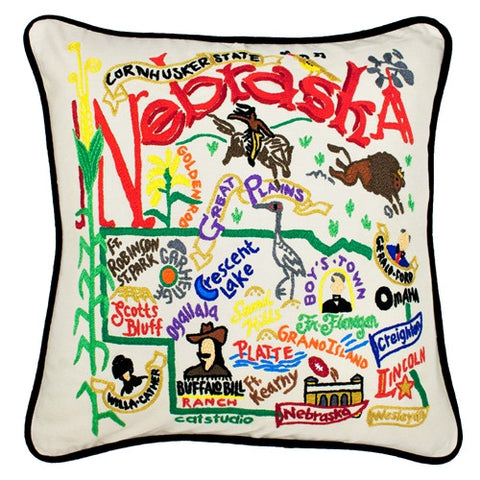 State of Nebraska Hand-Embroidered Pillow State of Nebraska Hand-Embroidered Pillow