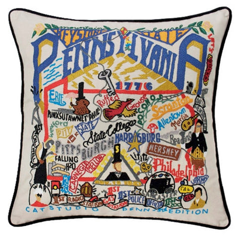 State of Pennsylvania Hand-Embroidered Pillow State of Pennsylvania Hand-Embroidered Pillow