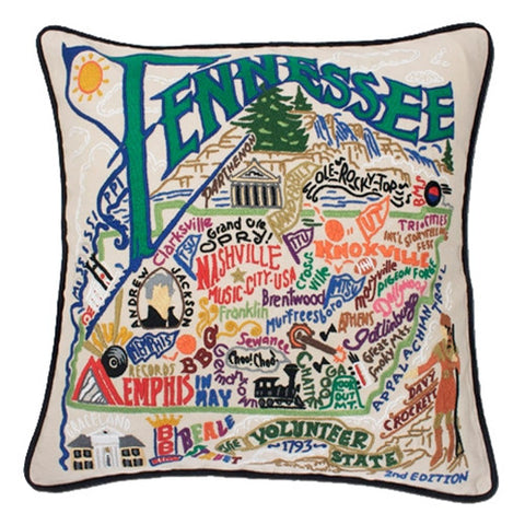 State of Tennessee Hand-Embroidered Pillow State of Tennessee Hand-Embroidered Pillow