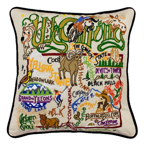 State of Wyoming Hand-Embroidered Pillow State of Wyoming Hand-Embroidered Pillow