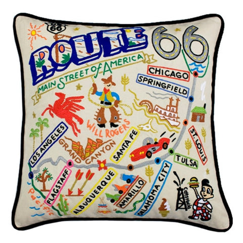 Route 66 Hand-Embroidered Pillow Route 66 Hand-Embroidered Pillow