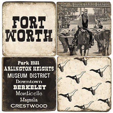 Fort Worth B&W Drink Coasters Fort Worth B&W Drink Coasters