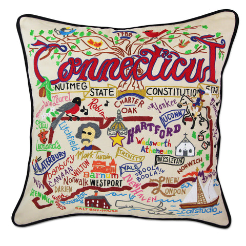 State of Connecticut Hand-Embroidered Pillow State of Connecticut Hand-Embroidered Pillow