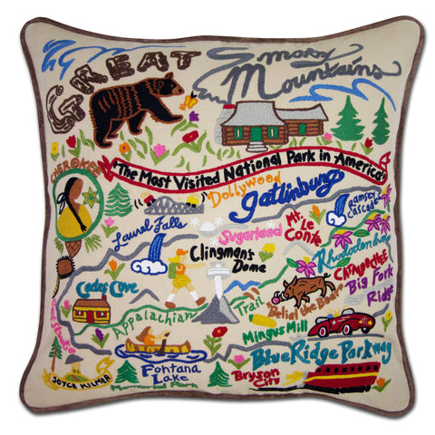 Great Smoky Mountains Hand-Embroidered Pillow Great Smoky Mountains Hand-Embroidered Pillow