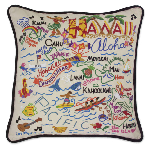 State of Hawaii Hand-Embroidered Pillow State of Hawaii Hand-Embroidered Pillow