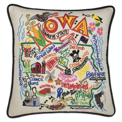 State of Iowa Hand-Embroidered Pillow State of Iowa Hand-Embroidered Pillow