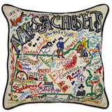 State of Massachusetts Hand-Embroidered Pillow