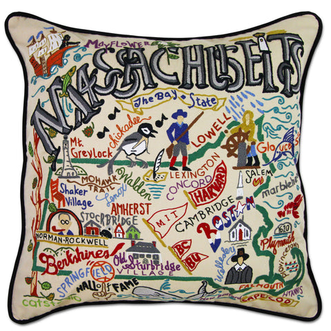 State of Massachusetts Hand-Embroidered Pillow State of Massachusetts Hand-Embroidered Pillow