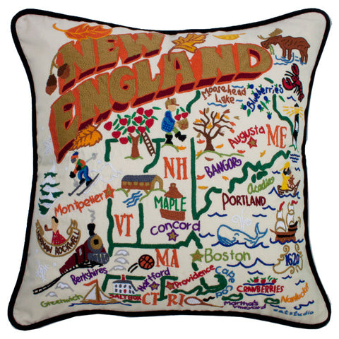 New England Hand-Embroidered Pillow New England Hand-Embroidered Pillow