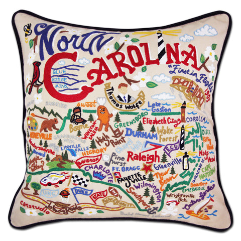 State of North Carolina Hand-Embroidered Pillow State of North Carolina Hand-Embroidered Pillow