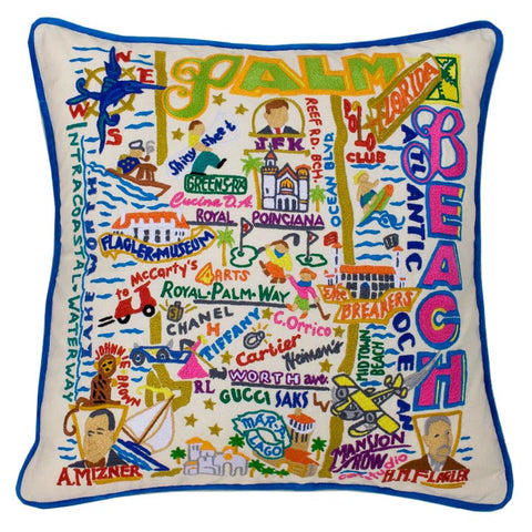 Palm Beach Hand-Embroidered Pillow Palm Beach Hand-Embroidered Pillow