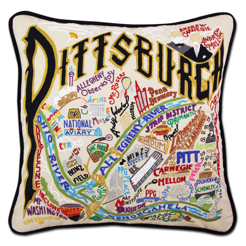 Pittsburgh Hand-Embroidered Pillow Pittsburgh Hand-Embroidered Pillow