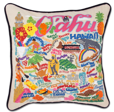 Oahu Hand-Embroidered Pillow Oahu Hand-Embroidered Pillow