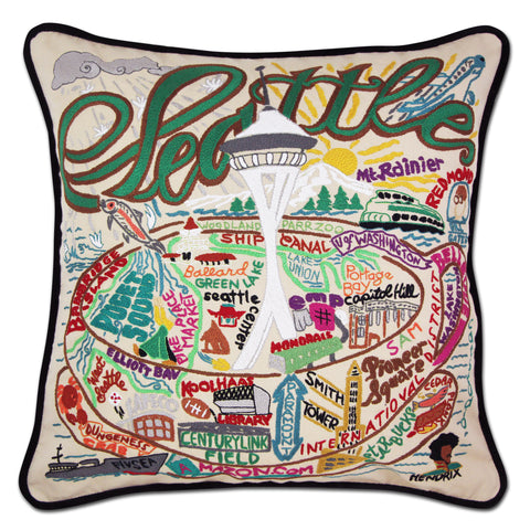 Seattle Hand-Embroidered Pillow Seattle Hand-Embroidered Pillow