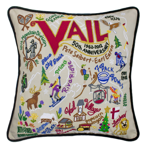 Ski Vail Hand-Embroidered Pillow Ski Vail Hand-Embroidered Pillow