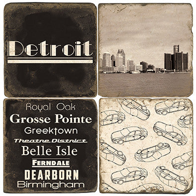 Detroit B&W Drink Coasters Detroit B&W Drink Coasters