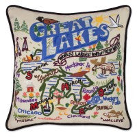 Great Lakes Hand-Embroidered Pillow Great Lakes Hand-Embroidered Pillow