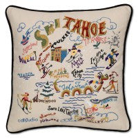 Ski Tahoe Hand-Embroidered Pillow Ski Tahoe Hand-Embroidered Pillow