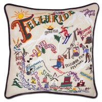 Ski Telluride Hand-Embroidered Pillow Ski Telluride Hand-Embroidered Pillow