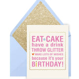 Eat Cake Throw Glitter Card
