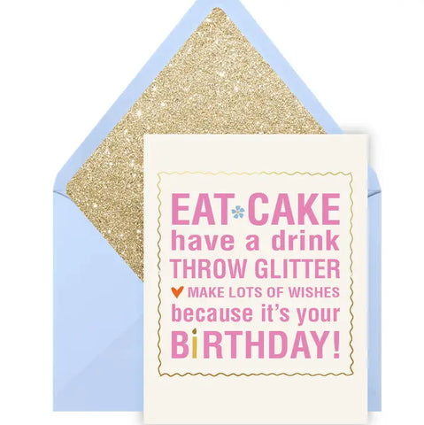 Eat Cake Throw Glitter Card