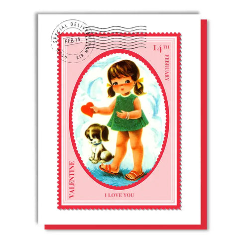 Love You Girl Postage Valentine Card