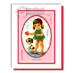 Love You Girl Postage Valentine Card