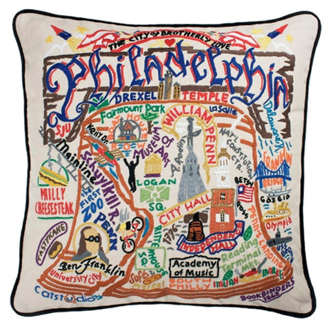 Philadelphia Hand-Embroidered Pillow