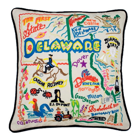 State of Delaware Hand-Embroidered Pillow