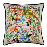 State of Oregon Hand-Embroidered Pillow