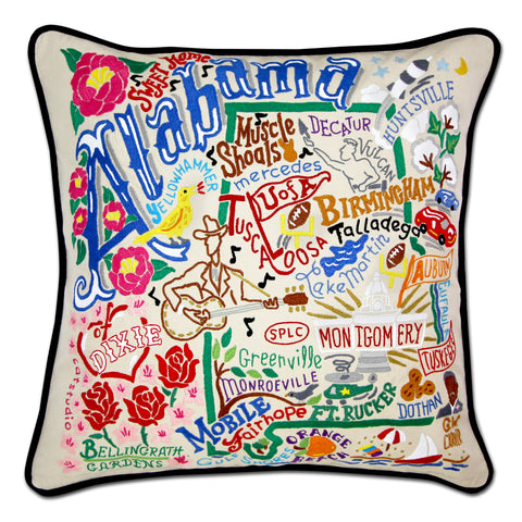State of Alabama Hand-Embroidered Pillow