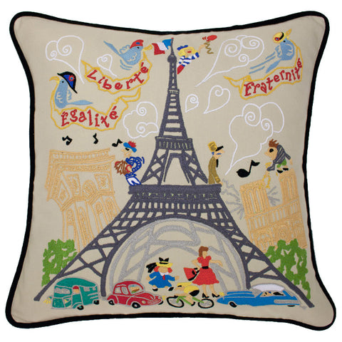 Eiffel Tower Hand-Embroidered Pillow