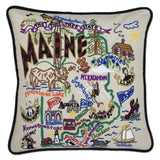 State of Maine Hand-Embroidered Pillow