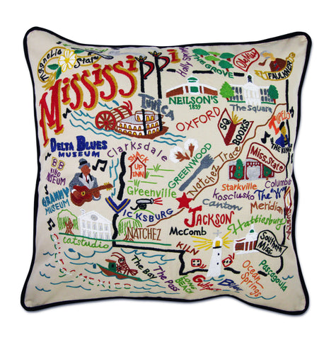 State of Mississippi Hand-Embroidered Pillow
