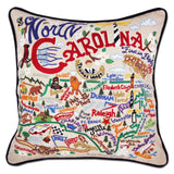 State of North Carolina Hand-Embroidered Pillow
