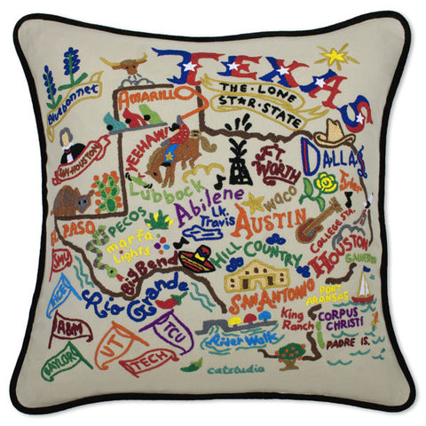 State of Texas Hand-Embroidered Pillow