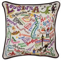 State of Louisiana Hand-Embroidered Pillow
