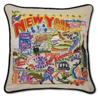 State of New York Hand-Embroidered Pillow
