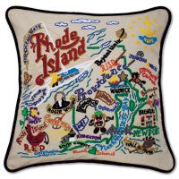 State of Rhode Island Hand-Embroidered Pillow