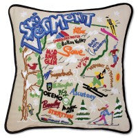 Ski Vermont Hand-Embroidered Pillow